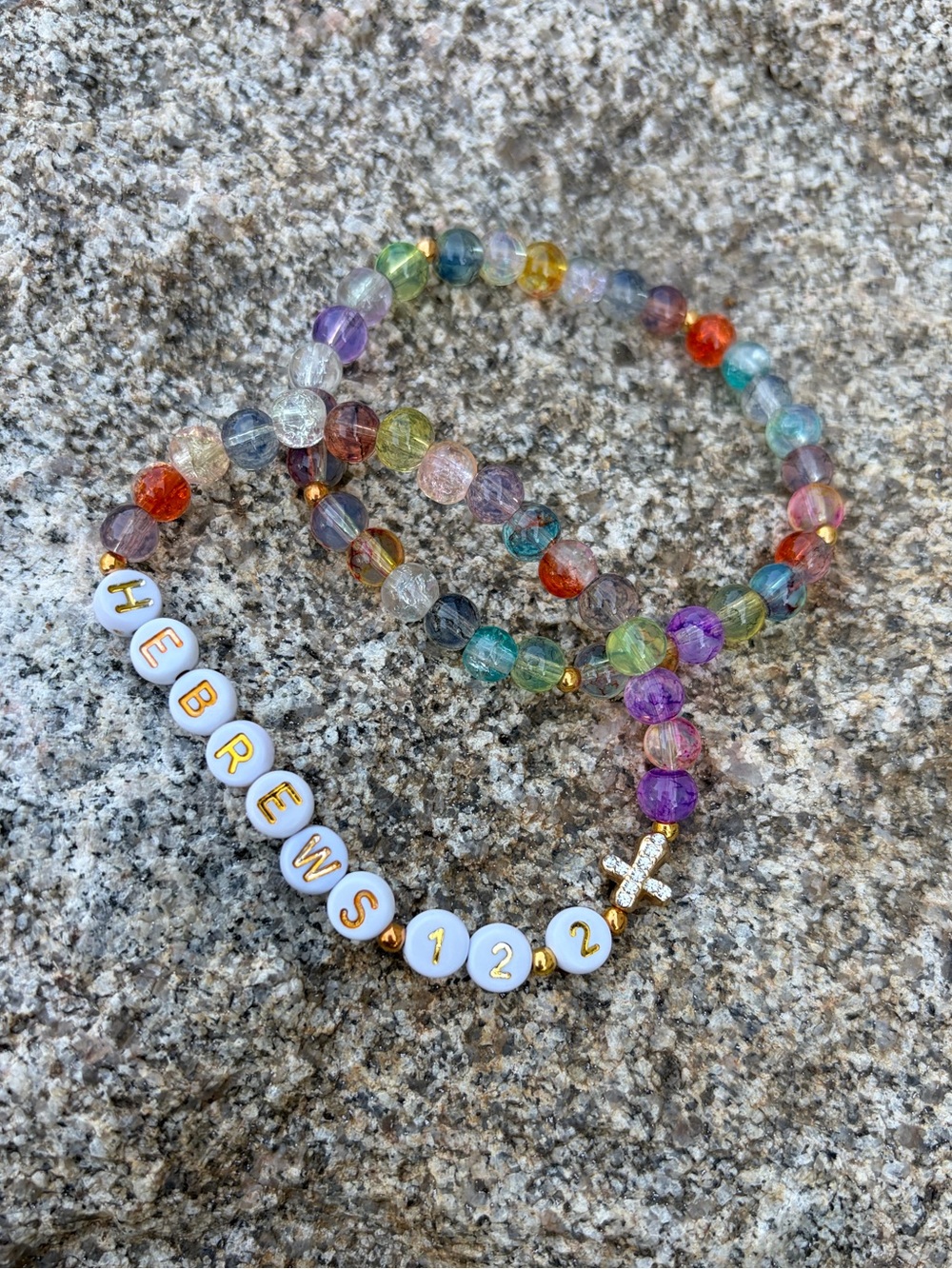 {Handmade} Multicolor Beaded 'Hebrews 12:2' Inspirational Bracelet Set